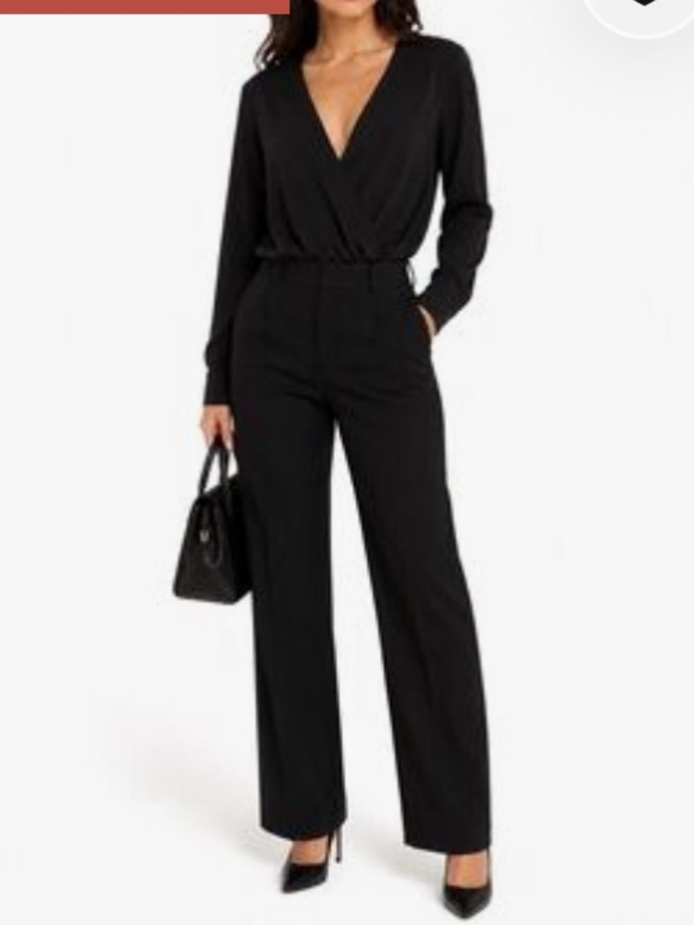 Open Edit Black Long Sleeve Surplice Bodysuit Size Size Small